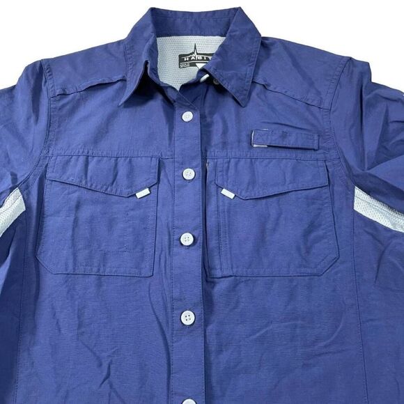 Habit Shirt Womens Navy Blue Button Up Fishing Short Sleeve Small - Picture 2 of 7